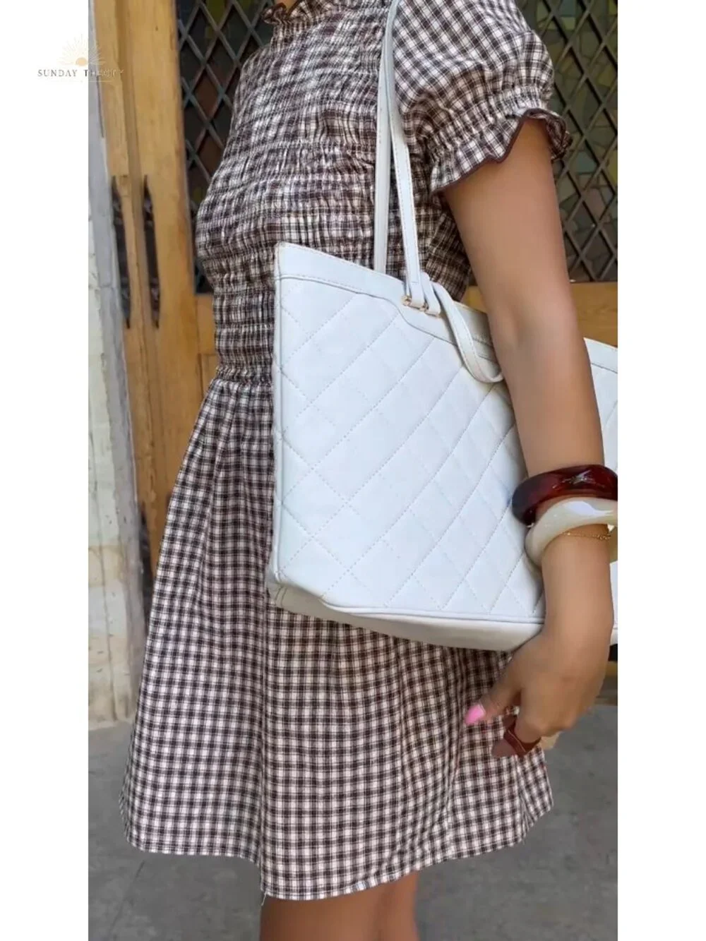 Quilted Vegan Leather Tote Bag for Women with Top Zipper